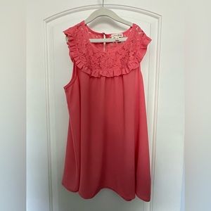 Maison Jules Ruffled Lace Blouse - Coral - Large